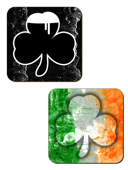 St Patrick's Day Lucky Irish Clover 4 Piece Square Coaster Set