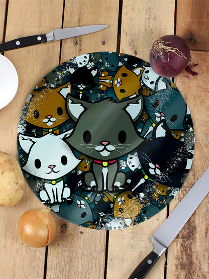 Kooky Kittens Circular Glass Chopping Board