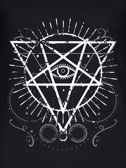 Pentagram Eye Ladies Black Razor Back T-Shirt