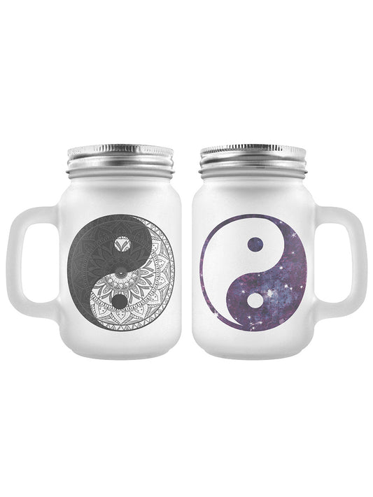 Yin Yang Duo Frosted Mason Jars - Set Of 2
