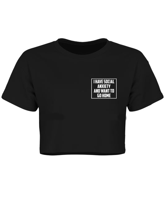 Social Anxiety Ladies Black Crop Top