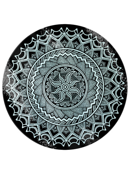 Monochrome Mandala Circular Glass Chopping Board