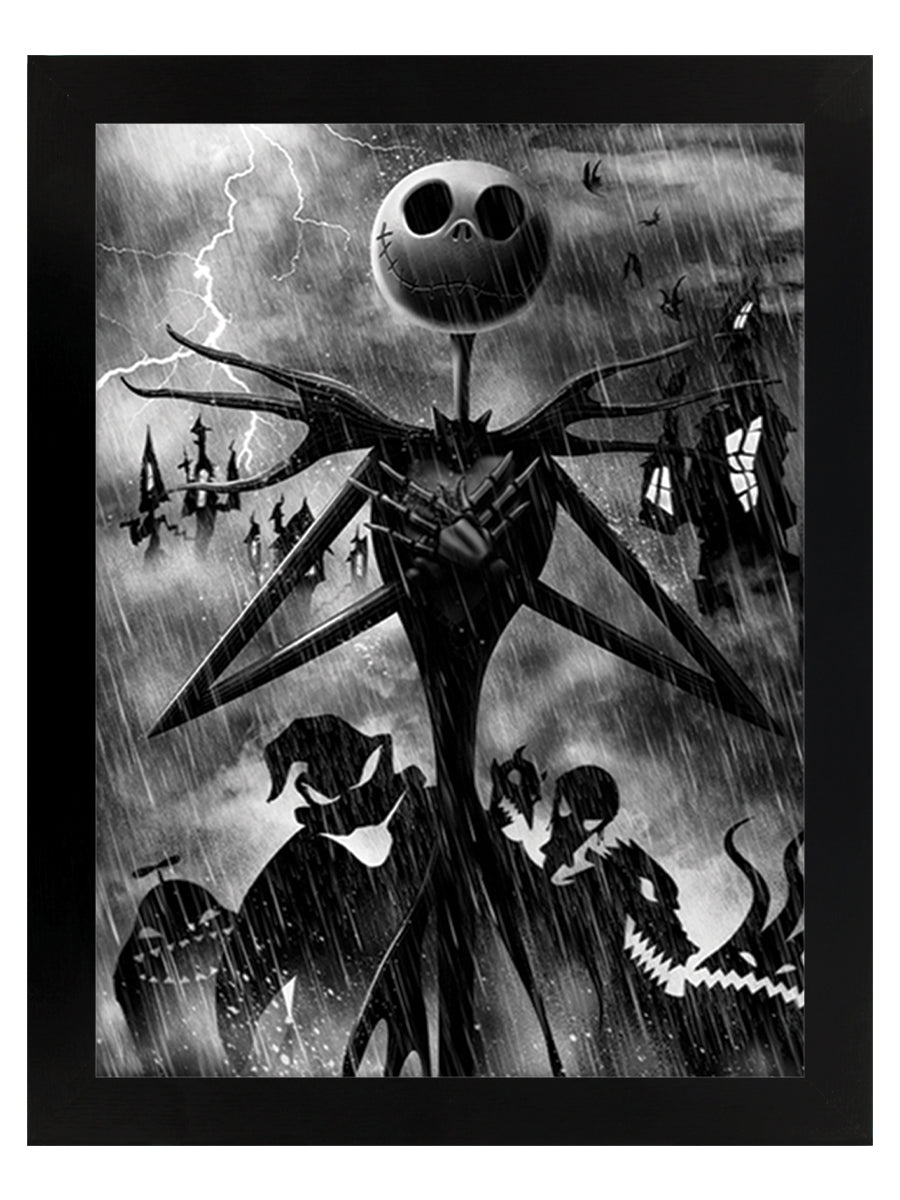 Nightmare Before Christmas Jack Storm Black Wooden Framed Poster