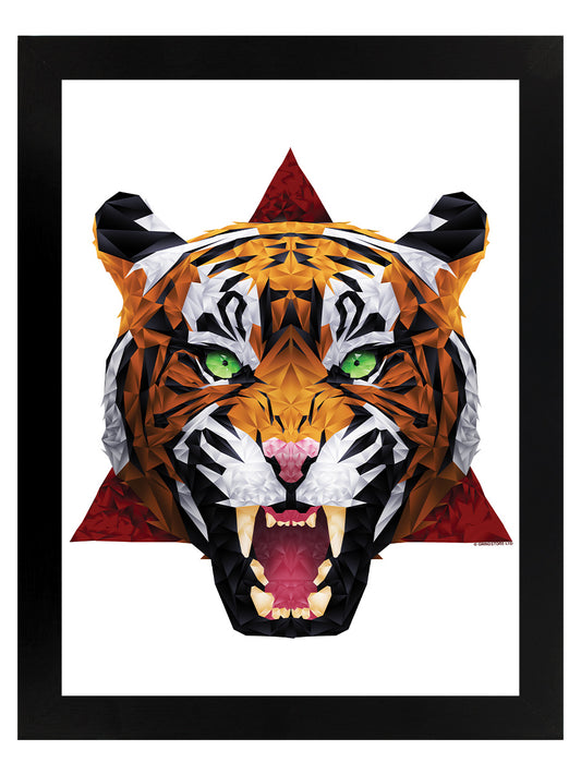 Unorthodox Collective Geometric Tiger Black Wooden Framed Print