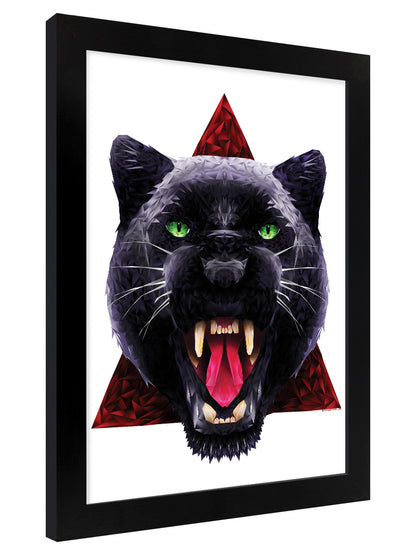 Unorthodox Collective Geometric Panther Black Wooden Framed Print