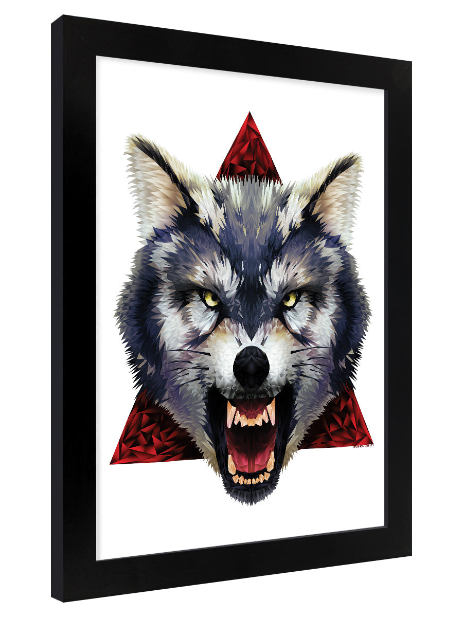 Unorthodox Collective Geometric Wolf Black Wooden Framed Print