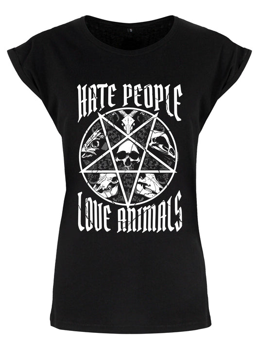 Hate People Love Animals Ladies Vegan Premium Black T-Shirt