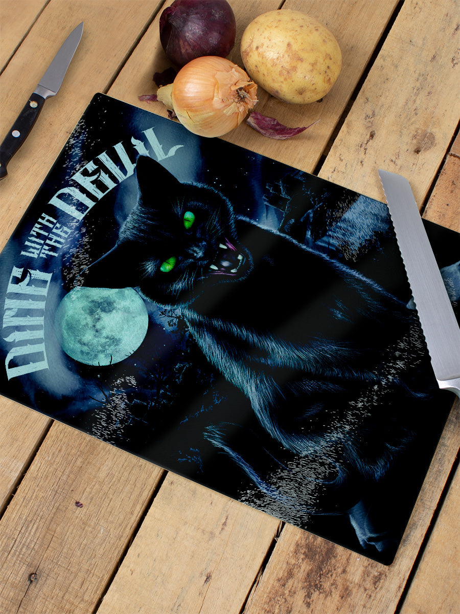 Dine With The Devil Glass Rectangular Chopping Board