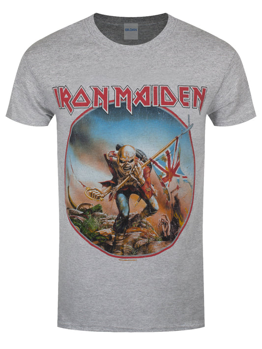 Iron Maiden Trooper Vintage Circle Men's Grey T-Shirt