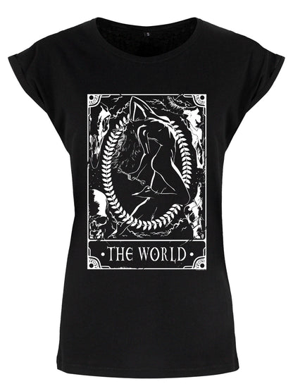 Deadly Tarot - The World Ladies Premium Black T-Shirt
