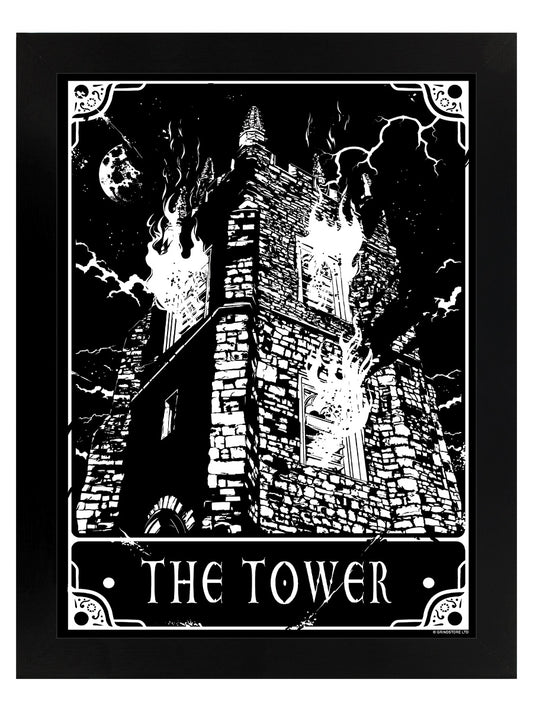 Deadly Tarot - The Tower Black Wooden Framed Print