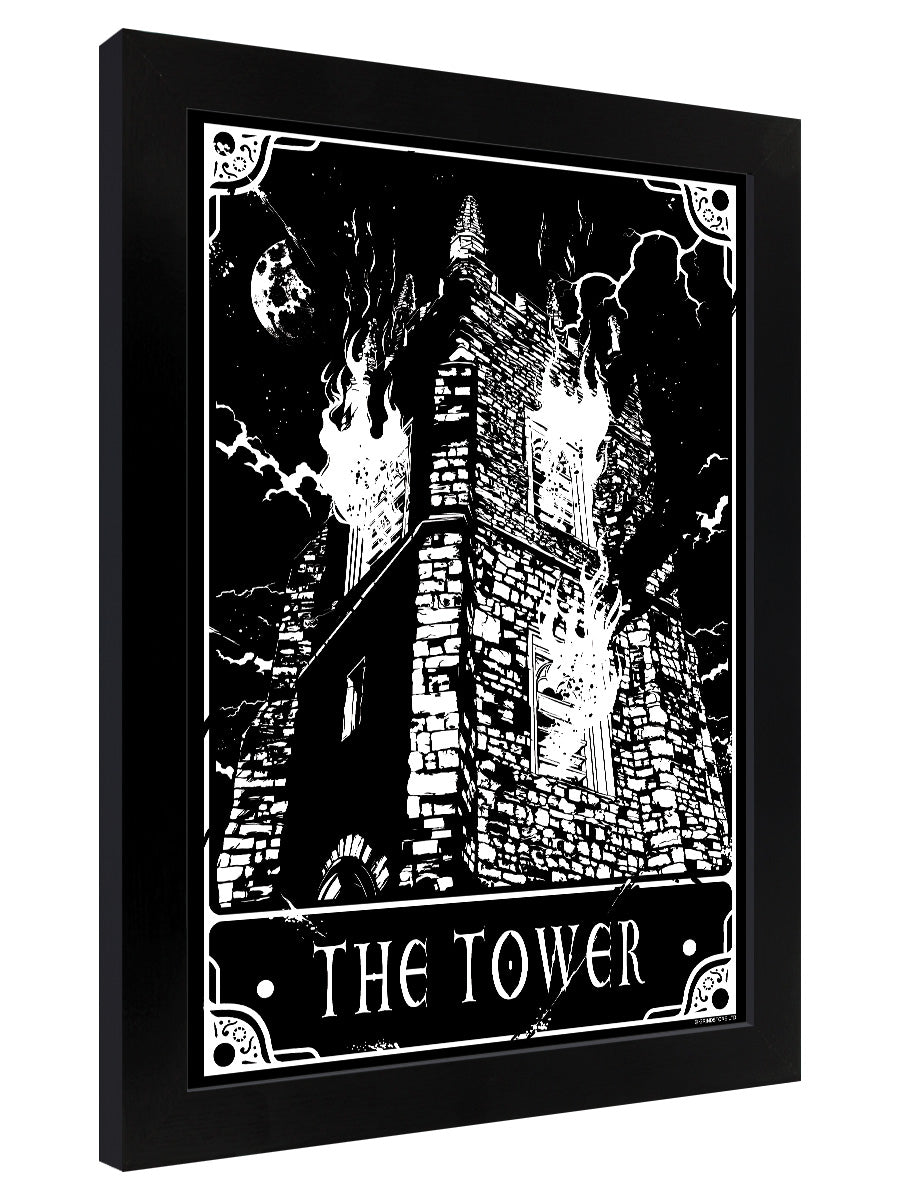 Deadly Tarot - The Tower Black Wooden Framed Print