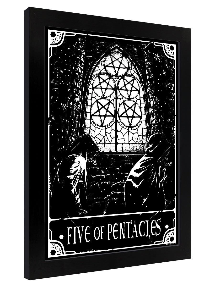Deadly Tarot - Five Of Pentacles Black Wooden Framed Print