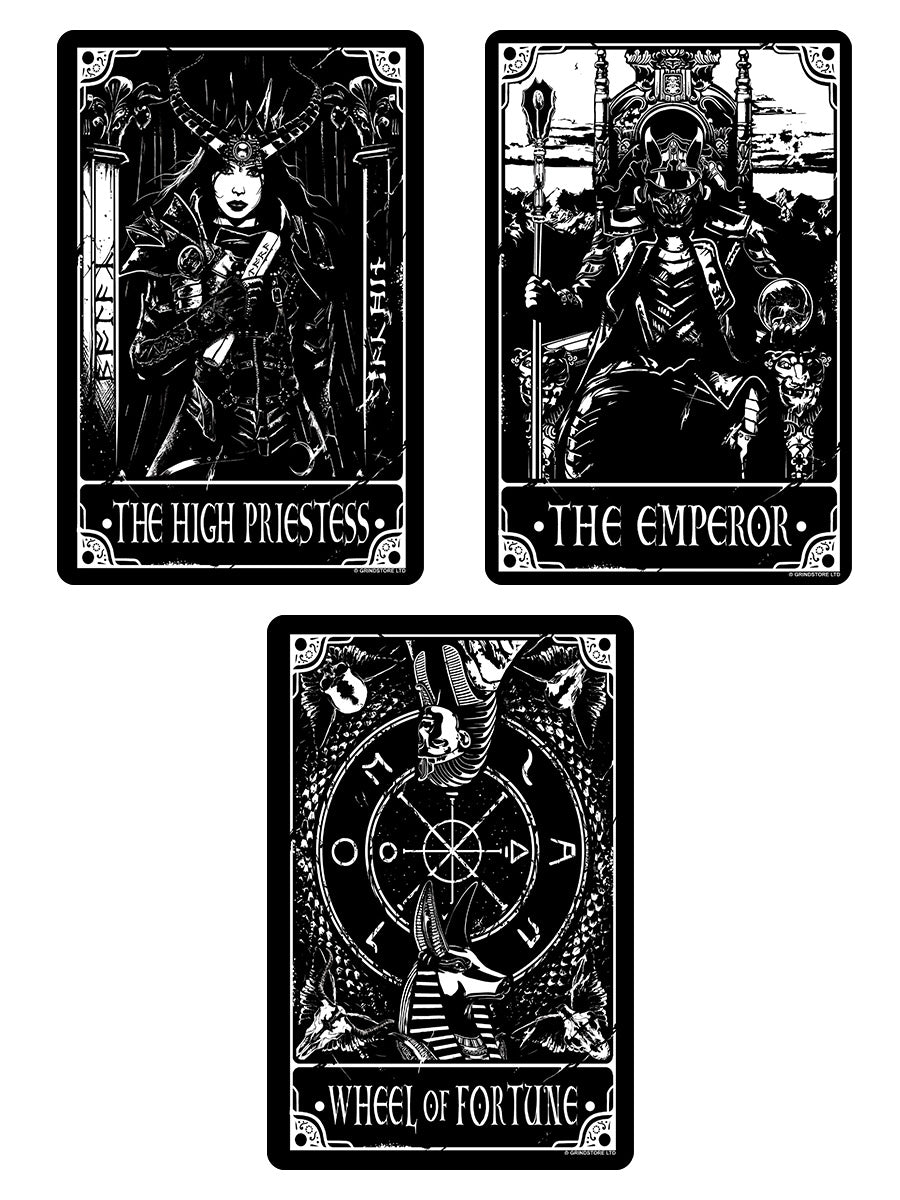 Deadly Tarot - The High Priestess, The Emperor & The Wheel Of Fortune Greet Tin Card Set