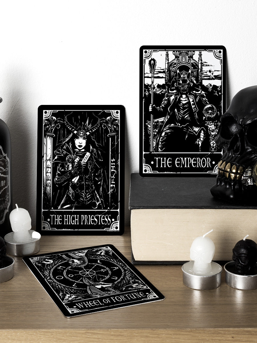 Deadly Tarot - The High Priestess, The Emperor & The Wheel Of Fortune Greet Tin Card Set
