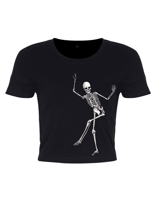 Dancing Skeleton Black Crop Top