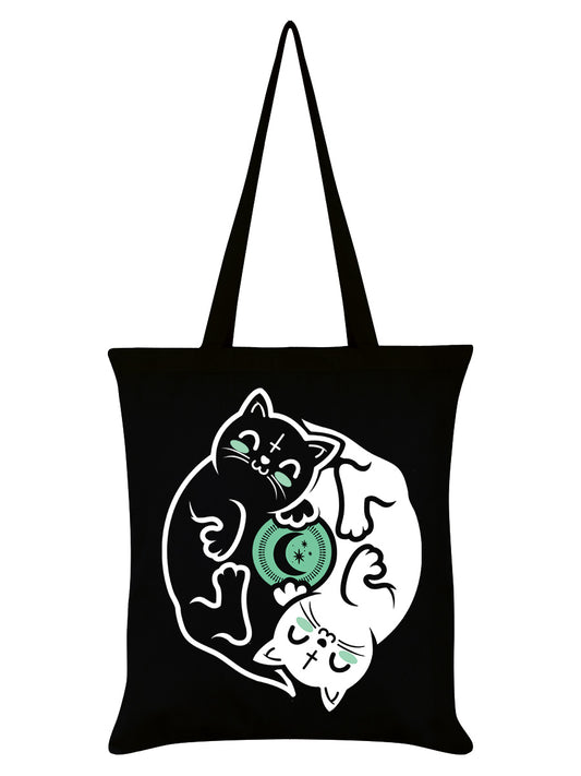 Witchy Kittens Yin Yang Black Tote Bag