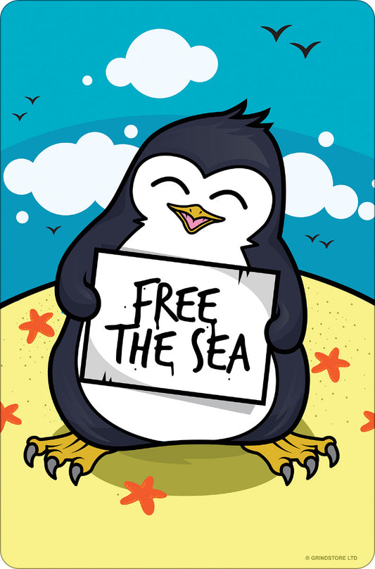 Psycho Penguin Free The Sea Greet Tin Card