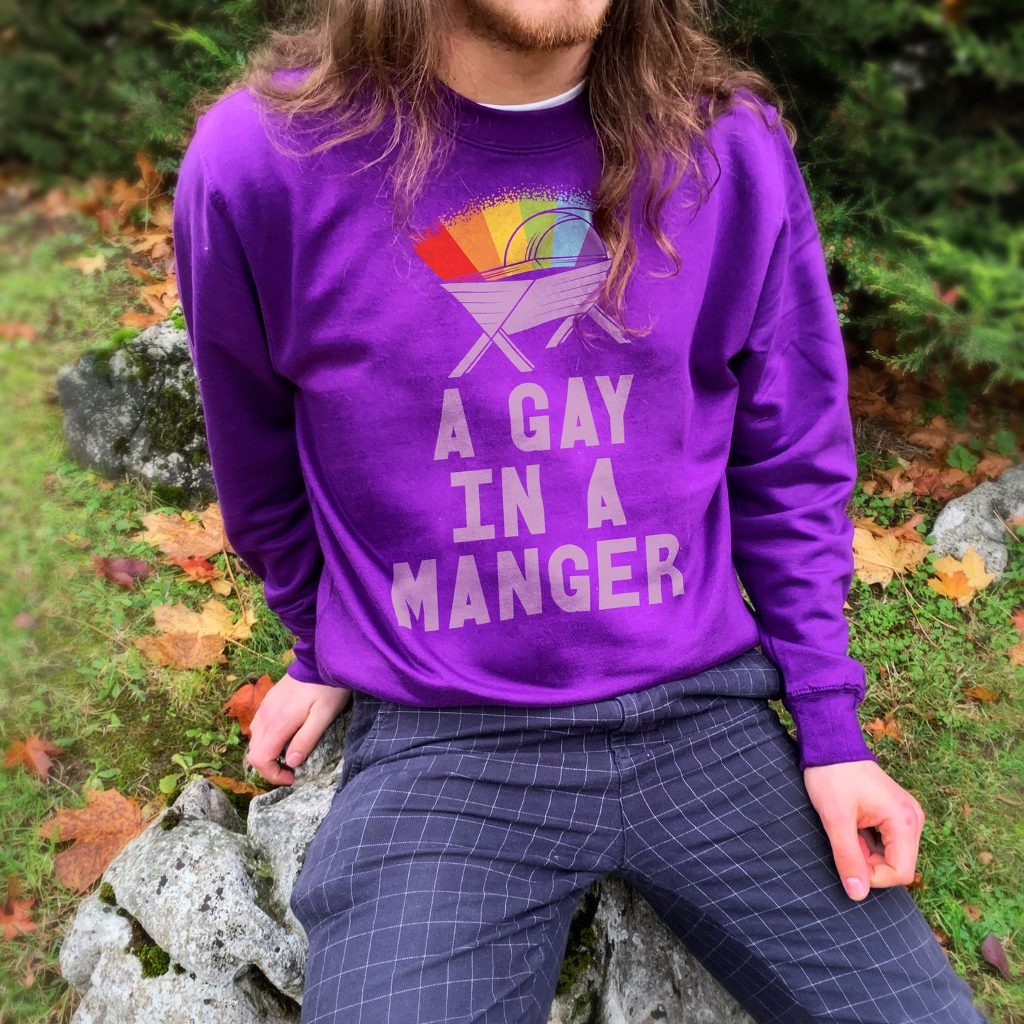 A Gay In A Manger Purple Christmas Jumper