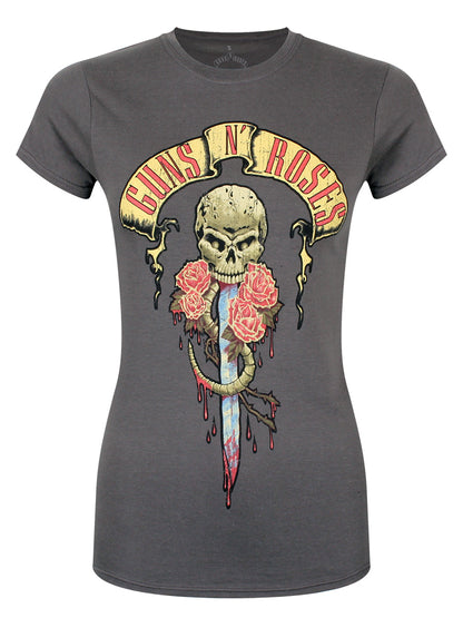 Guns N Roses Dripping Dagger Ladies Charcoal Grey T-Shirt