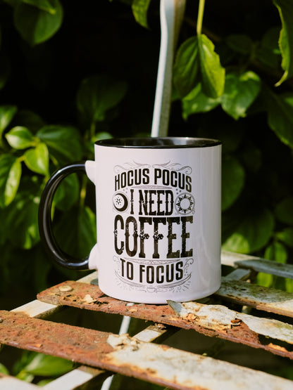 Hocus Pocus I Need Coffee To Focus Black Inner 2-Tone Mug