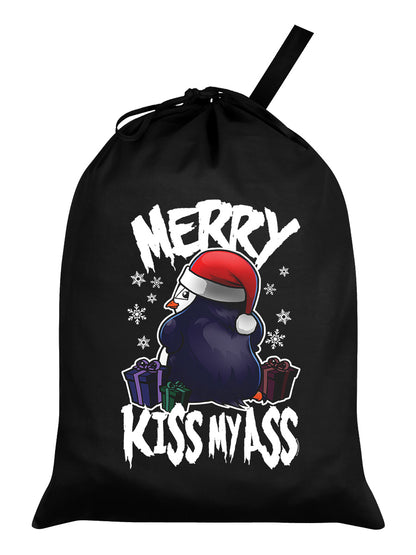 Psycho Penguin Merry Kiss My Ass Black Santa Sack