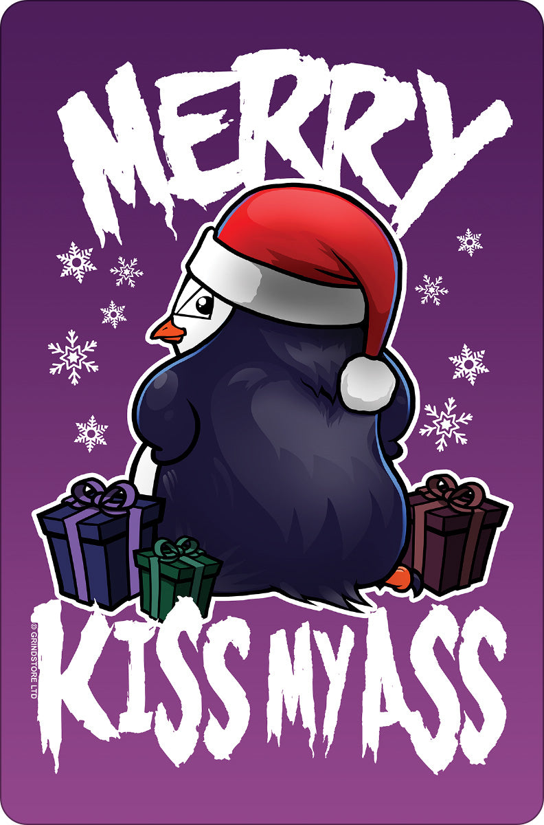 Psycho Penguin Merry Kiss My Ass Greet Tin Card