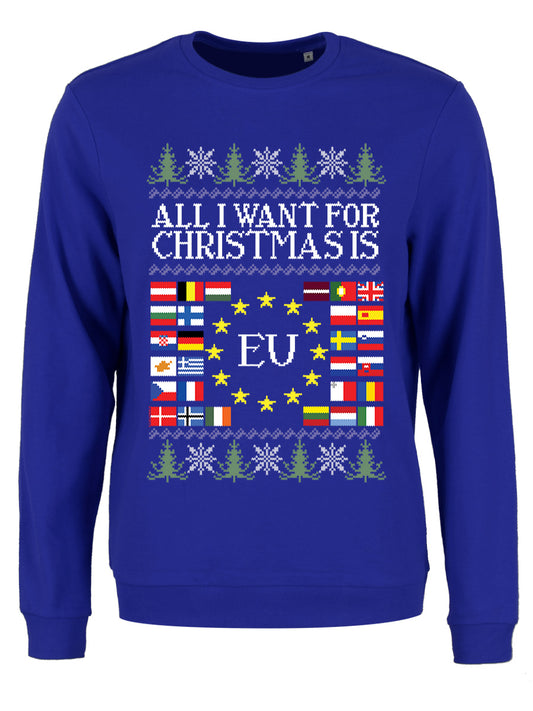 All I Want For Christmas Is EU Ladies Blue Christmas Jumper