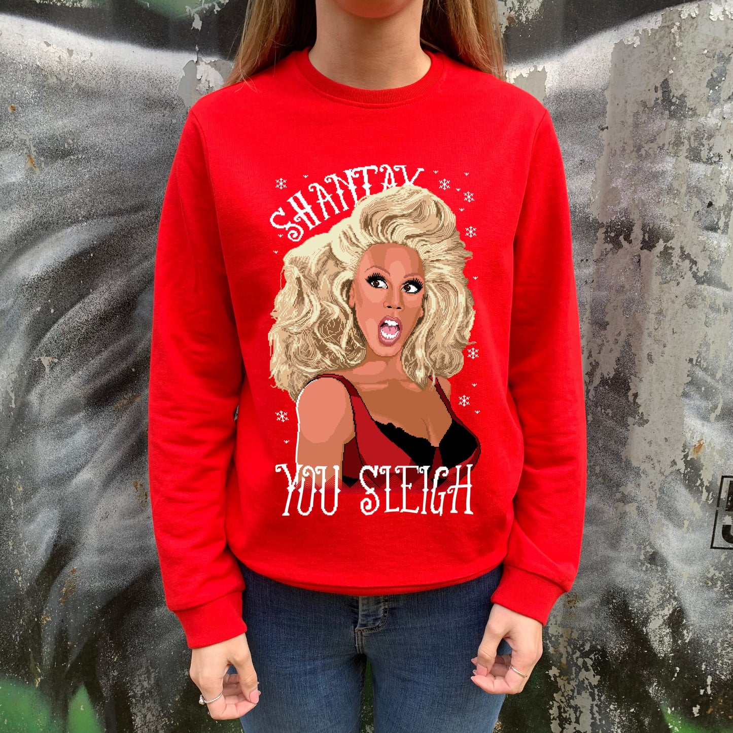 Shantay You Sleigh Drag Queen Ladies Red Christmas Jumper