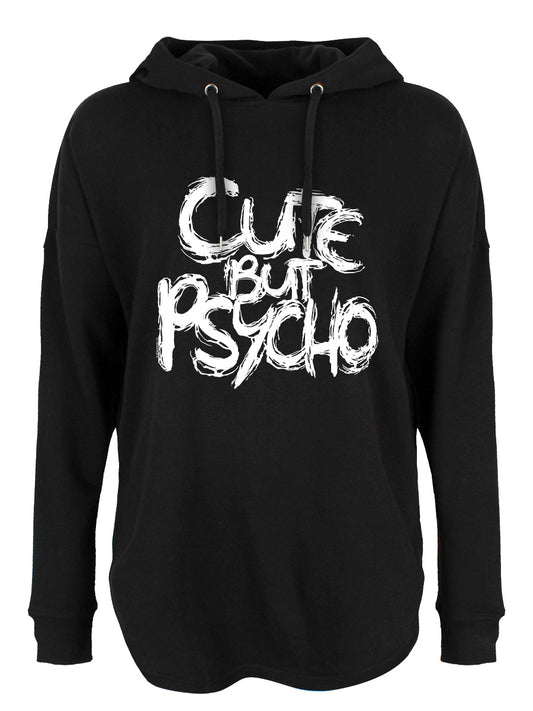 Cute But Psycho Ladies Black Oversized Hoodie