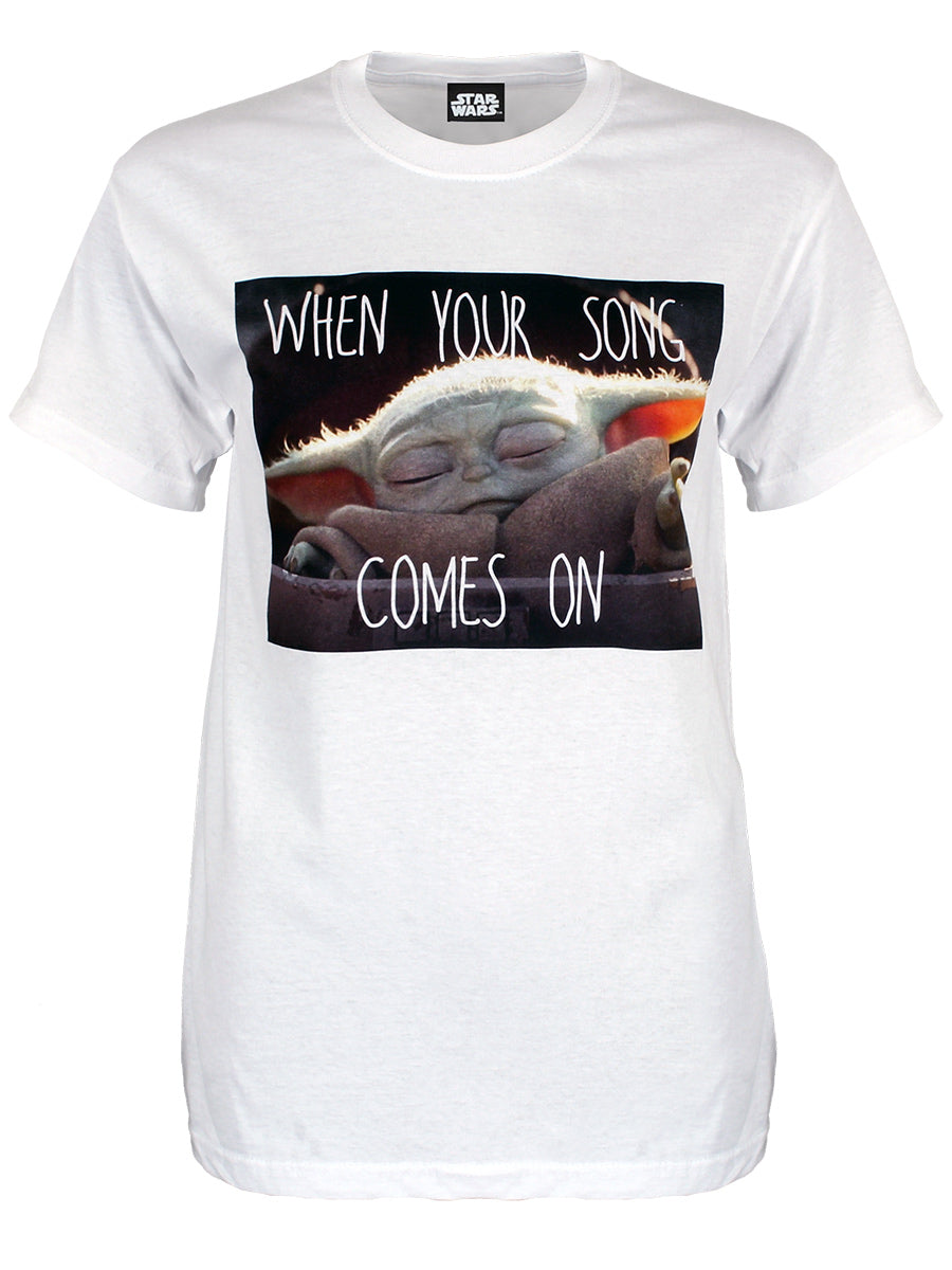 Star Wars Mandalorian Song Comes On ladies White Boyfriend T-Shirt