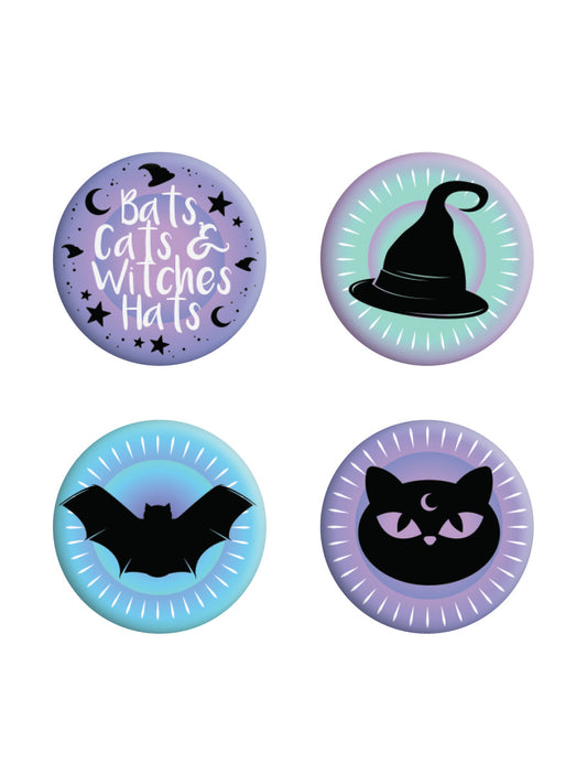 Bats, Cats & Witches Hats Pastel Goth Badge Pack