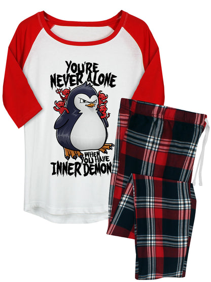 Psycho Penguin You're Never Alone When You Have Inner Demons Ladies Long Pyjama Set