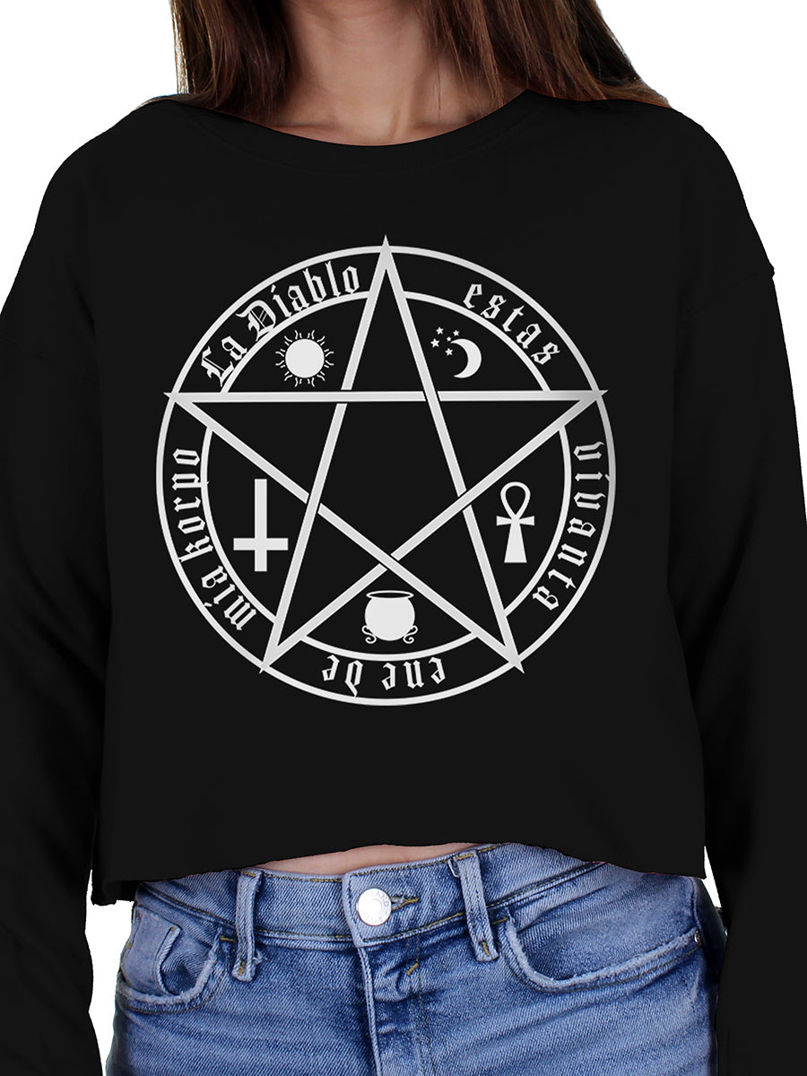 The Devil Is Living In My Flesh Black Girlie Cropped Sweat