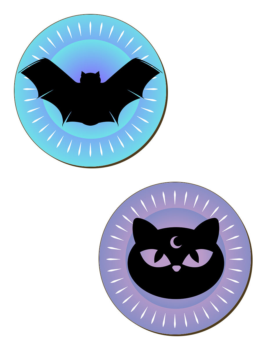 Bats, Cats & Witches Hats Pastel Goth 4 Piece Coaster Set