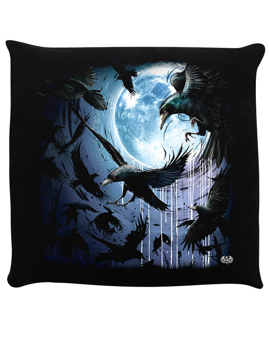 Spiral Crow Moon Black Cushion