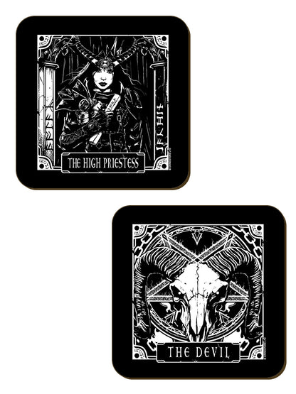 Deadly Tarot Death, The Devil, Strength & The High Priestess 4 Piece Coaster Set