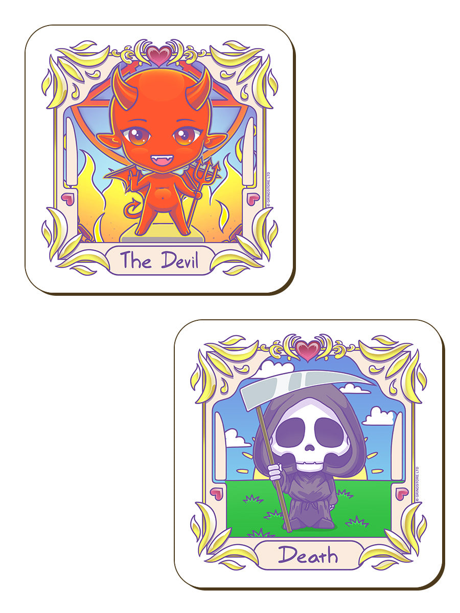 Deadly Tarot Kawaii The Devil, Hermit, Death & Justice 4 Piece Coaster Set