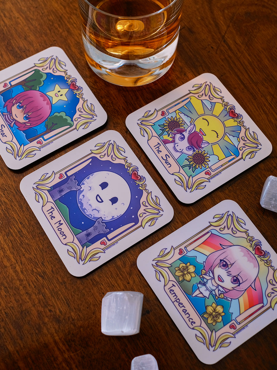 Deadly Tarot Kawaii The Sun, Star, Temperance & Moon 4 Piece Coaster Set