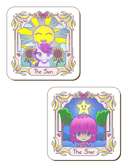 Deadly Tarot Kawaii The Sun, Star, Temperance & Moon 4 Piece Coaster Set