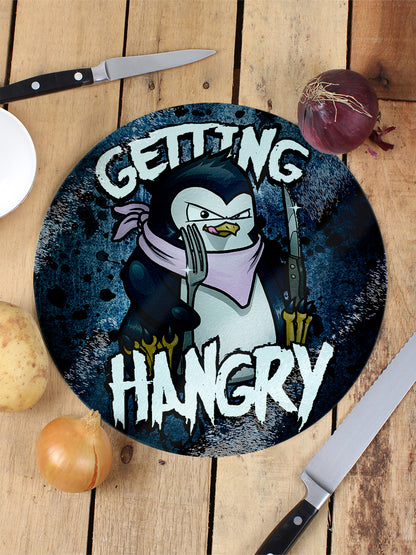 Psycho Penguin Getting Hangry Glass Chopping Board