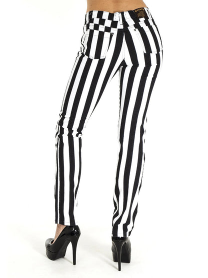 Run & Fly Black And White Striped Unisex Skinny Jeans