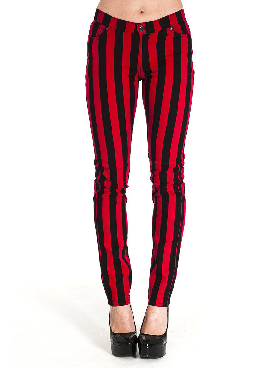 Run & Fly Black And Red Striped Unisex Skinny Jeans