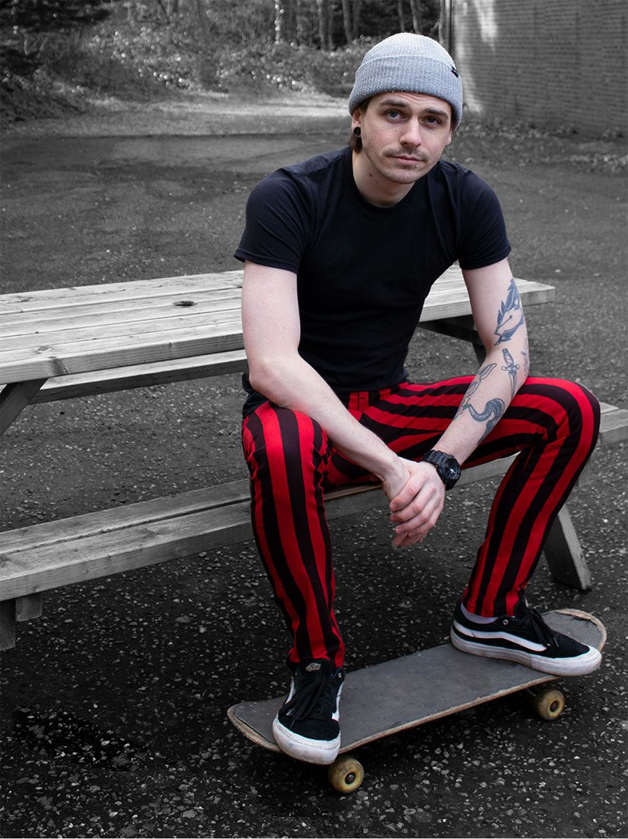 Run & Fly Black And Red Striped Unisex Skinny Jeans