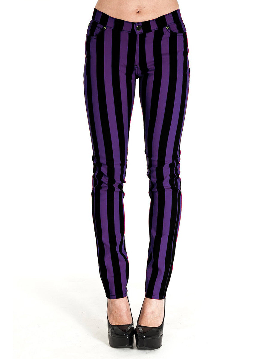 Run & Fly Black And Purple Striped Unisex Skinny Jeans