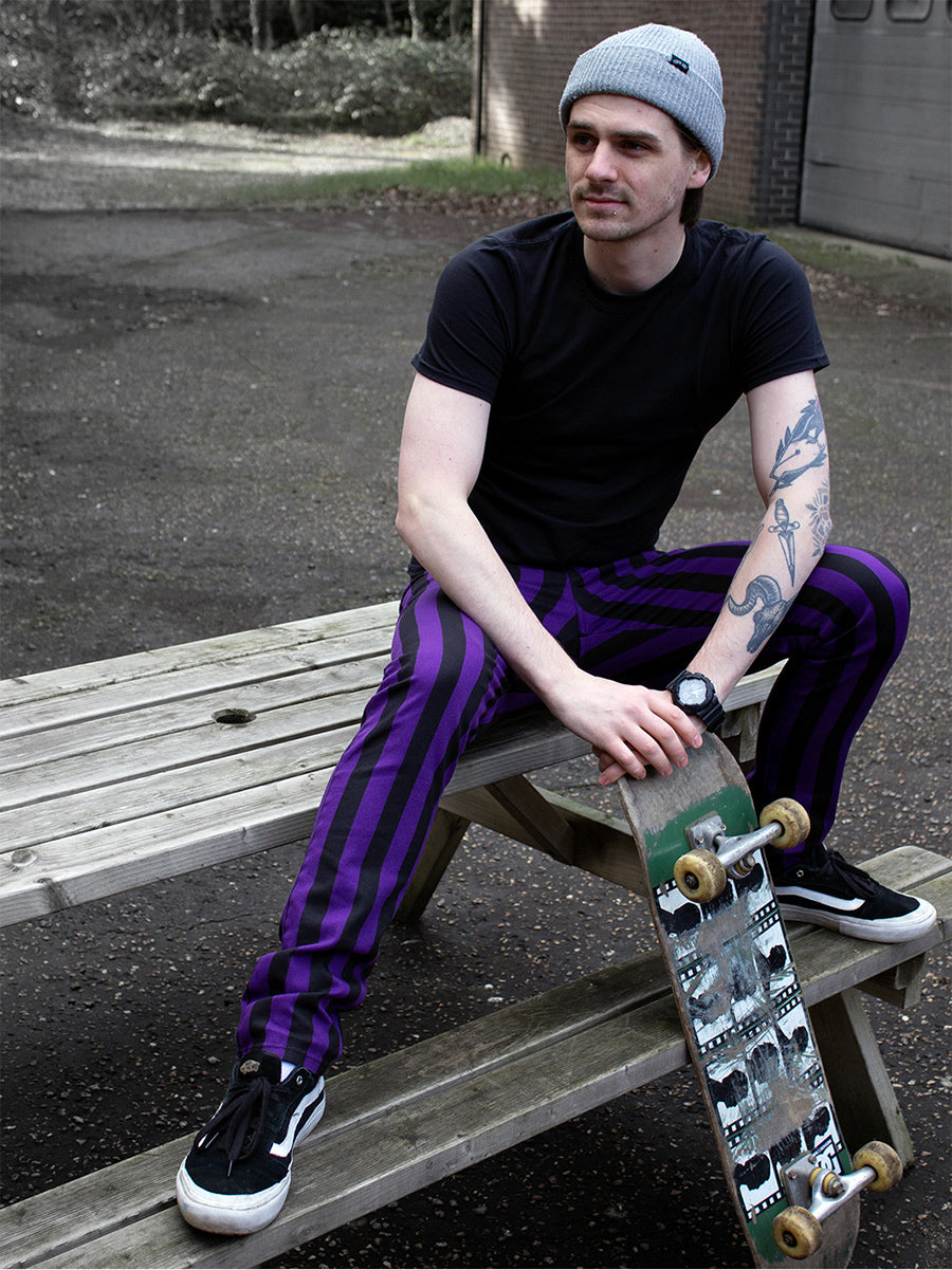 Run & Fly Black And Purple Striped Unisex Skinny Jeans