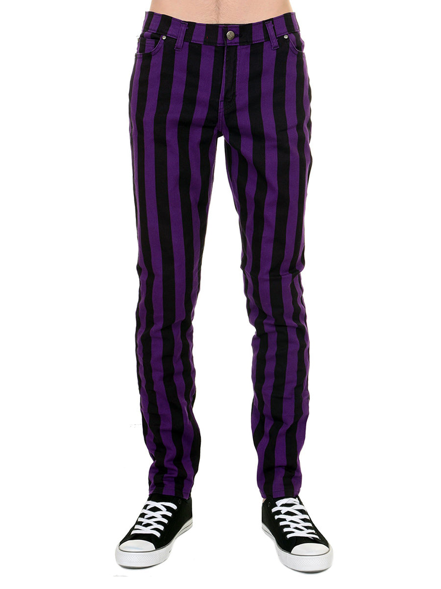 Run & Fly Black And Purple Striped Unisex Skinny Jeans
