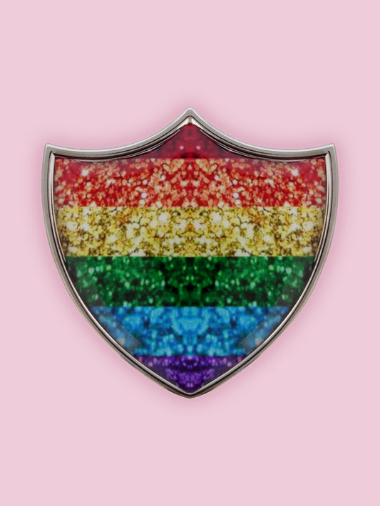 Glitter Rainbow Crest Pin Badge