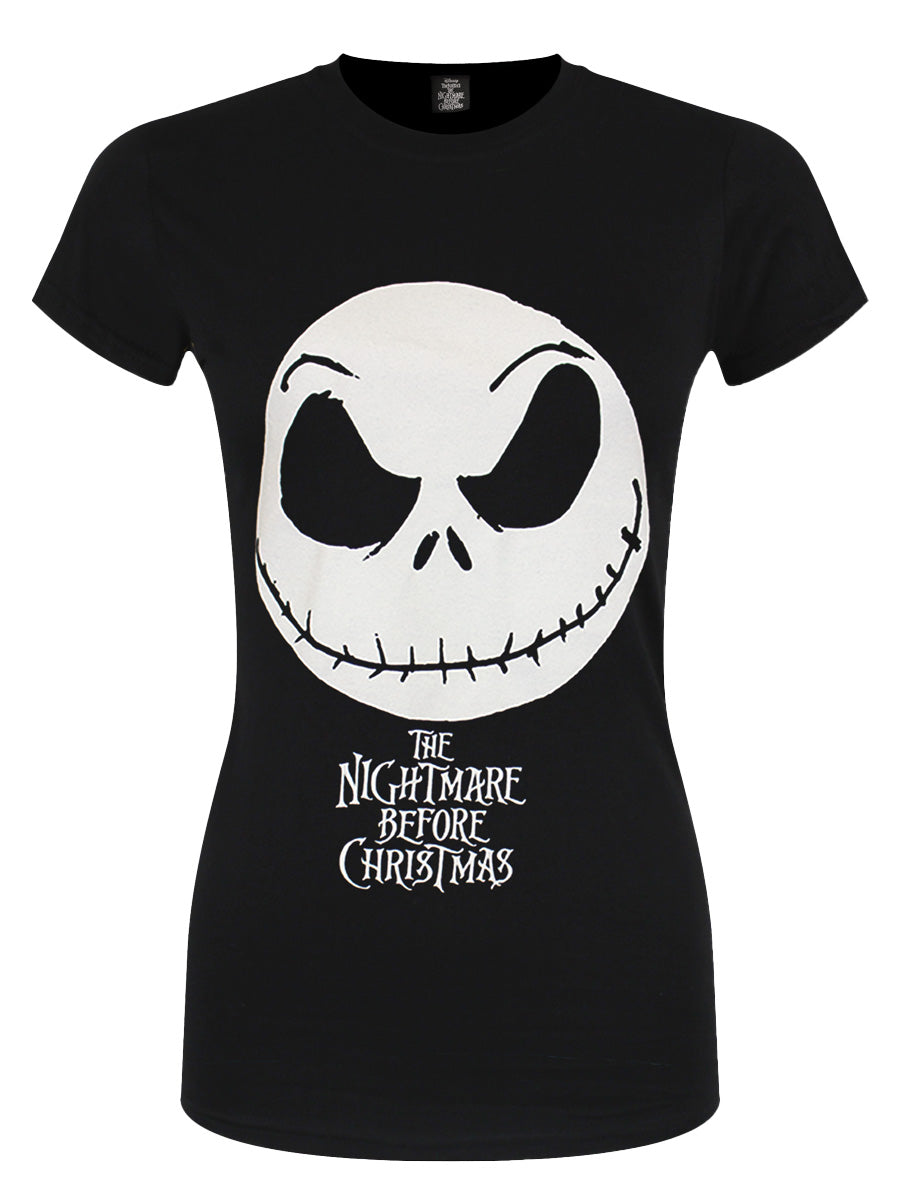 The Nightmare Before Christmas Jack Face & Logo Ladies Black T-Shirt