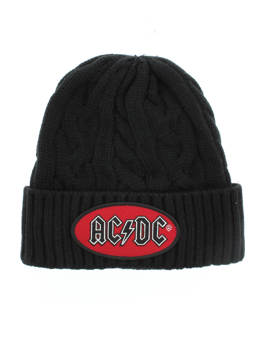 ACDC Oval Logo Black Cable-Knit Beanie